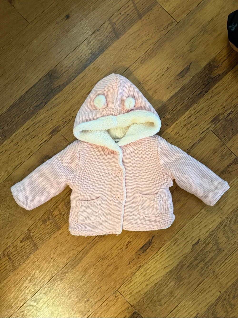 Carter's Light Pink Hooded Knit Pea Coat with Sherpa Trim